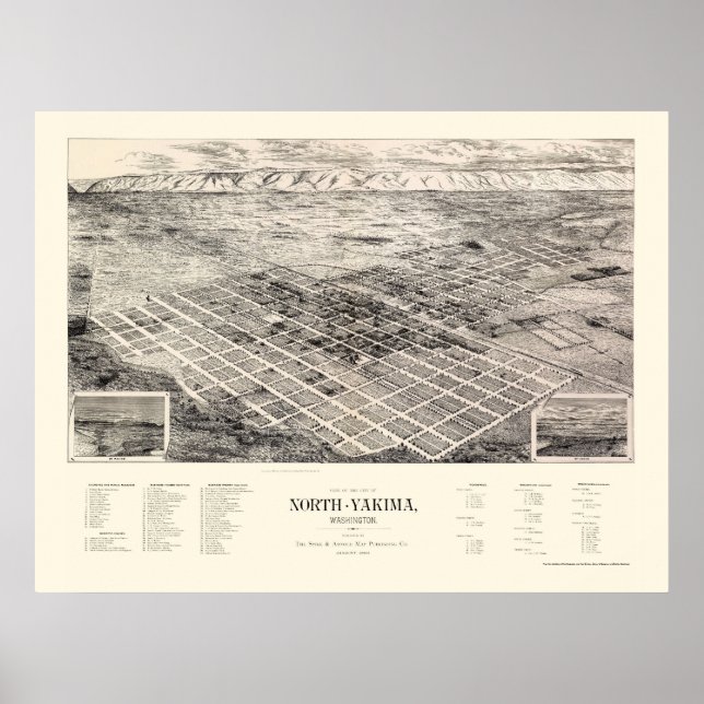 North Yakima, WA Panoramic Karta - 1889 Poster (Framsidan)