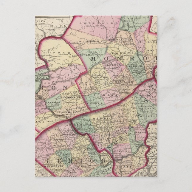 Northampton, Carbon, Monroe, Lehigh County Vykort (Framsida)