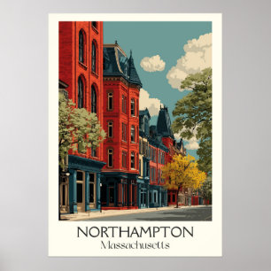 Northampton Massachusetts Vintage Fall Street Art Poster