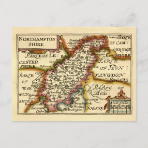 Northamptonshire County England Antikvarisk Karta Vykort