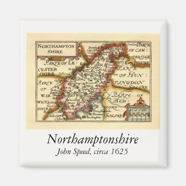 Northamptonshire County England Antiquarian Karta Magnet (Framsidan)