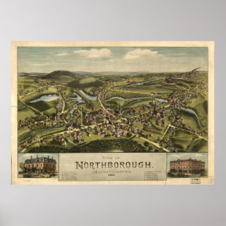 Northborough Mass. 1887 Antique Panoramic Karta Poster