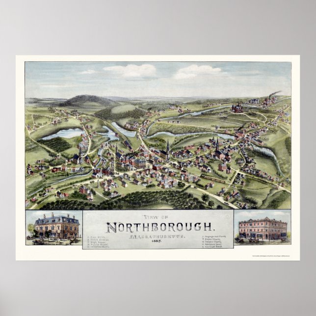 Northborough, MORSA Panoramic Karta - 1887 Poster (Framsidan)