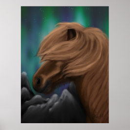 Northern Breeze: Islands Horse in Midnight Gust Poster