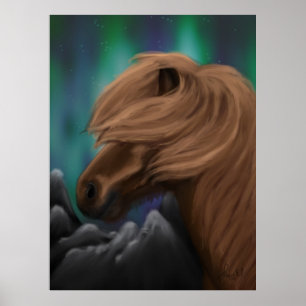 Northern Breeze: Islands Horse in Midnight Gust Poster