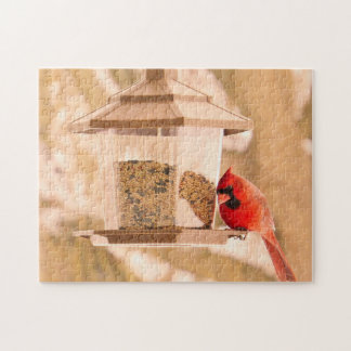 Northern Cardinal and Birdfeeder - Puzzle Pussel