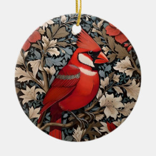 Northern Cardinal Bird William Morris Inspired Julgransprydnad Keramik