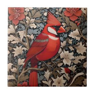 Northern Cardinal Bird William Morris Inspired Kakelplatta