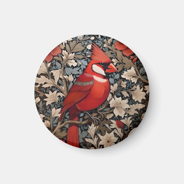 Northern Cardinal Bird William Morris Inspired Magnet (Framsidan)