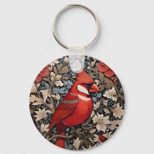 Northern Cardinal Bird William Morris Inspired Nyckelring