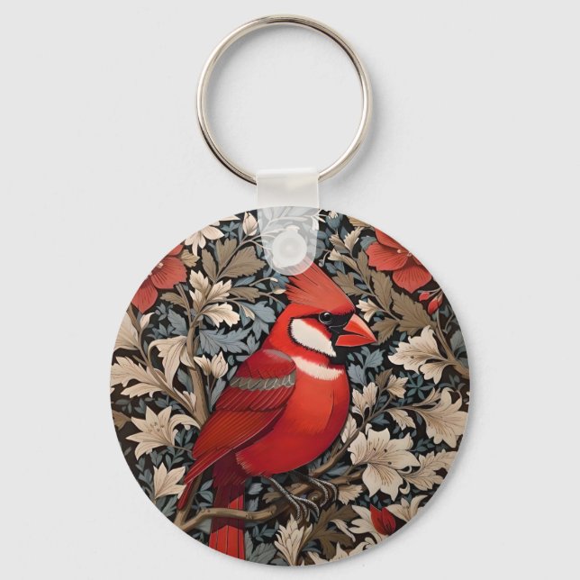 Northern Cardinal Bird William Morris Inspired Nyckelring (Baksida)