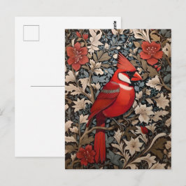 Northern Cardinal Bird William Morris Inspired Vykort