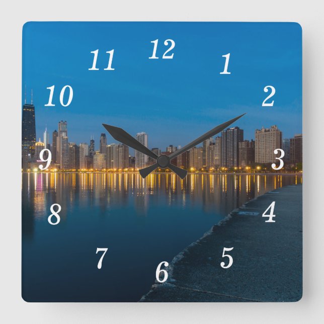 Northern Chicago Cityscape Wall Clock Fyrkantig Klocka (Framsida)