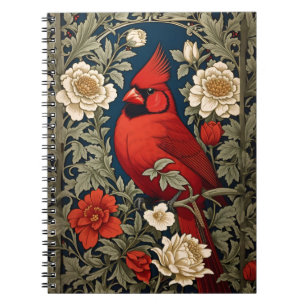 Northern Kardinal Blommigt William Morris Inspired Anteckningsbok