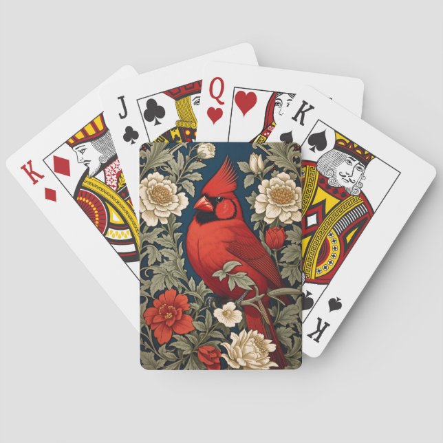 Northern Kardinal Blommigt William Morris Inspired Casinokort (Baksidan)