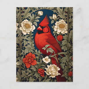 Northern Kardinal Blommigt William Morris Inspired Vykort