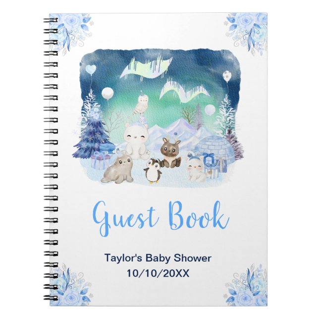 Northern Lights Animals Baby Shower Guest Book Anteckningsbok (Framsidan)