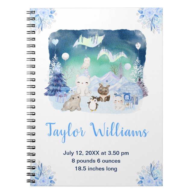 Northern Lights Arctic Animals Birth Statistics Anteckningsbok (Framsidan)