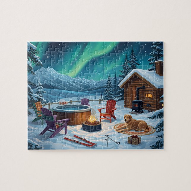 Northern Lights Bastu Stuga Hund Pussel (Horisontell)
