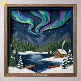 Northern Lights Canada Paper Collage Diorama Poster
