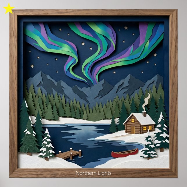 Northern Lights Canada Paper Collage Diorama Poster (Skapare uppladdad)