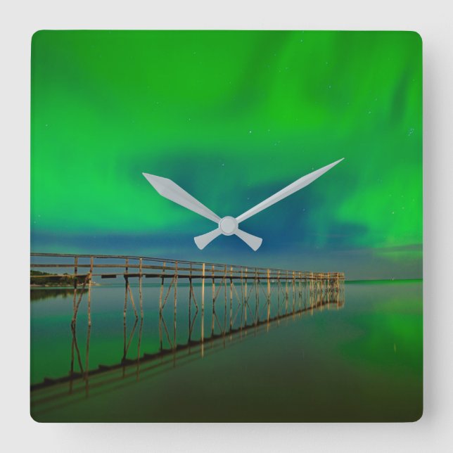 Northern Lights | Lake Winnipeg Canada, Manitoba Fyrkantig Klocka (Framsida)