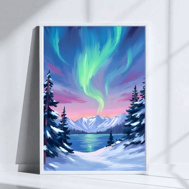 Northern Lights | Mountains Winter Watercolor Poster (Skapare uppladdad)