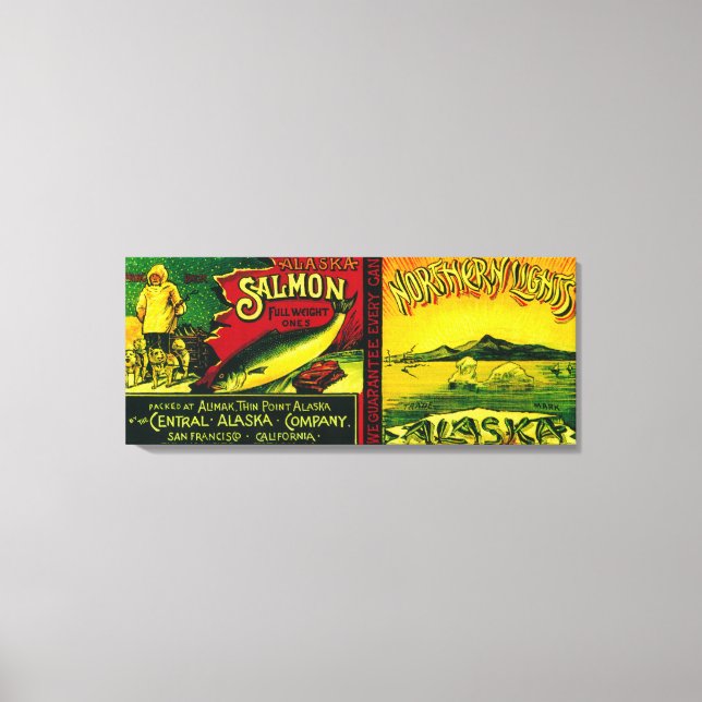 Northern Ljus Salmon Can LabelAlimak, AK Canvastryck (Framsida)