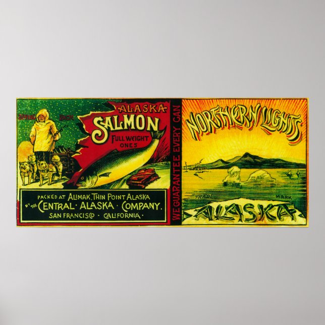Northern Ljus Salmon Can LabelAlimak, AK Poster (Framsidan)