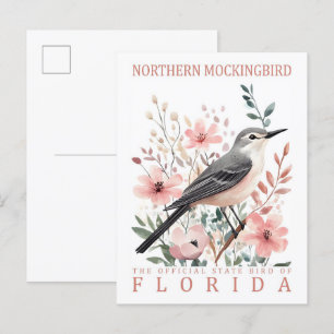 Northern Mockingbird Bird of Florida USA Travel Vykort