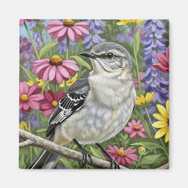 Northern Mockingbird with Flowers Magnet