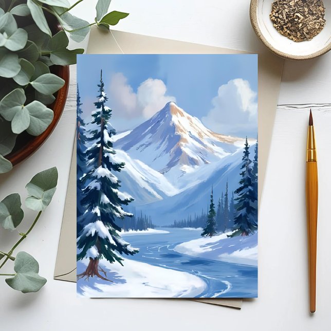 Northern Peaks | Winter Mountain Landscape Painted Vykort (Skapare uppladdad)