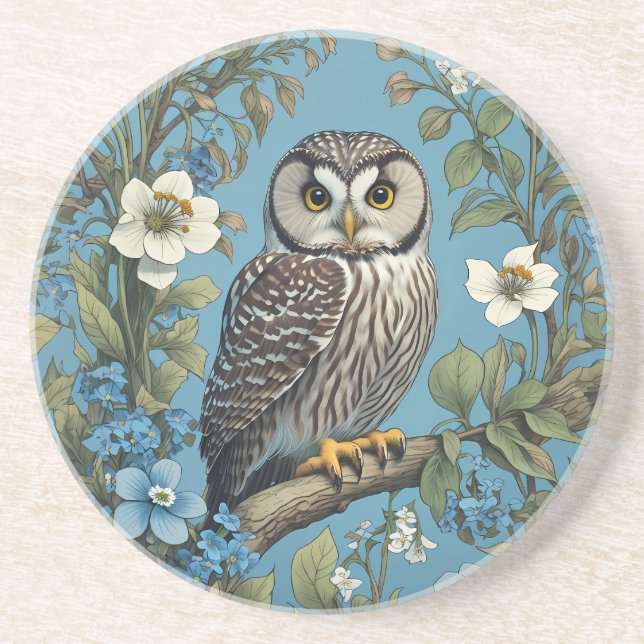 Northern Saw-Whet Uggla William Morris Inspired Underlägg (Framsidan)