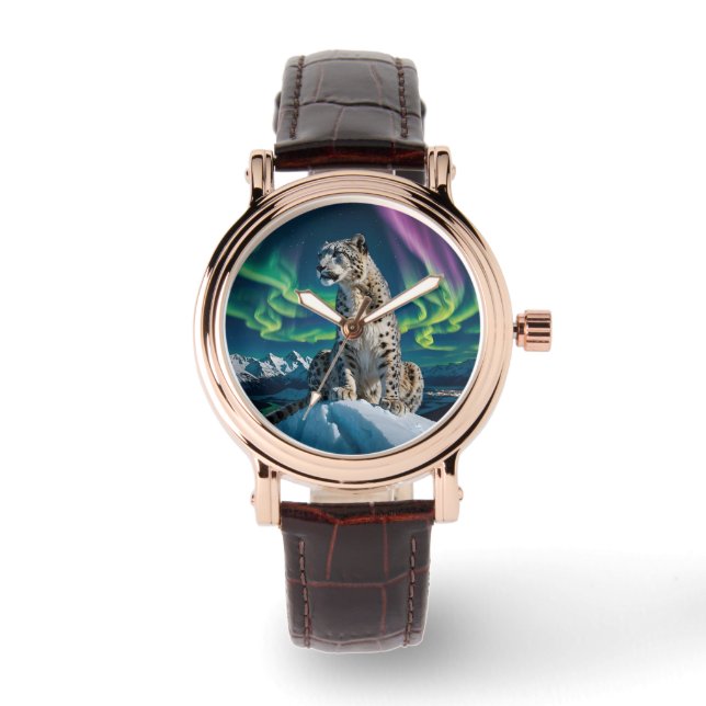 “Northern Sky Wanderer” – Snöleopardporträtt Armbandsur (Framsida)