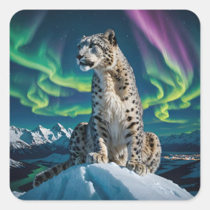 “Northern Sky Wanderer” – Snöleopardporträtt Fyrkantigt Klistermärke