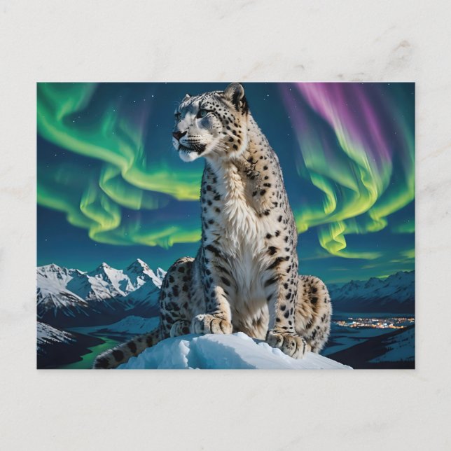 ”Northern Sky Wanderer” – Snöleopardporträtt Helg Vykort (Framsida)