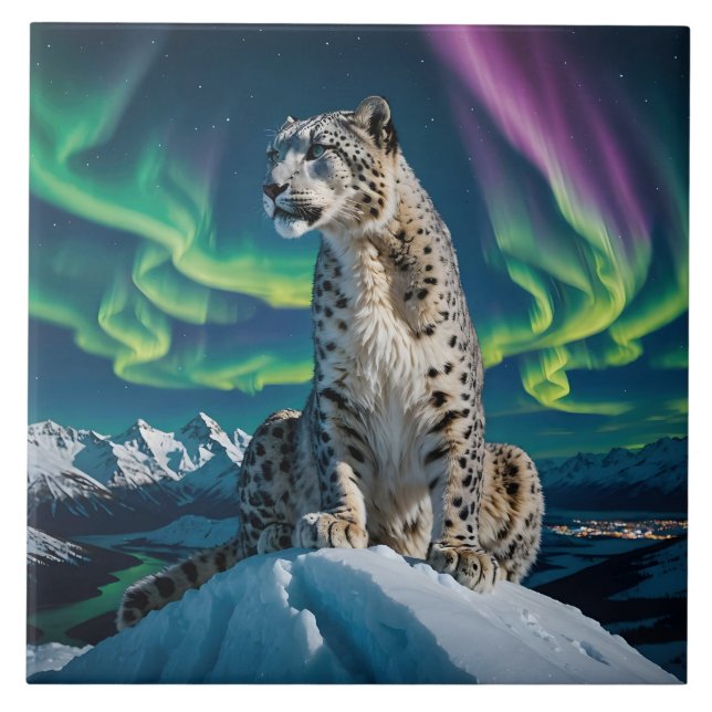 “Northern Sky Wanderer” – Snöleopardporträtt Kakelplatta (Framsidan)