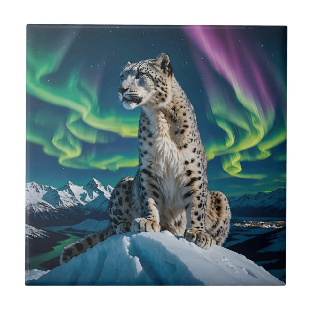 “Northern Sky Wanderer” – Snöleopardporträtt Kakelplatta (Framsidan)