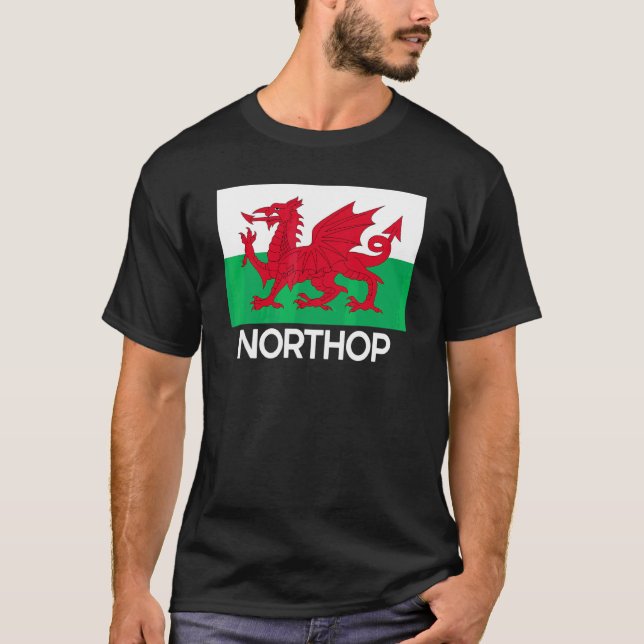 Northop Wales Welsh Flagga Baner Y Ddraig Goch T Shirt (Framsida)