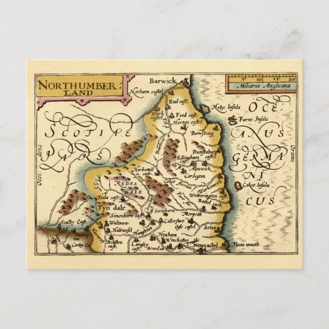 Northumberland County England Gammal Antikvarisk K Vykort (Framsida)