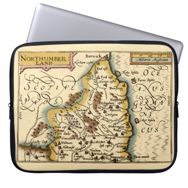 Northumberland County England Old Antiquarian Kart Laptop Fodral (Framsidan)