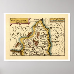 Northumberland County Karta, England Poster