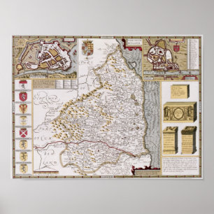 Northumberland som inristas av Jodocus Hondius Poster