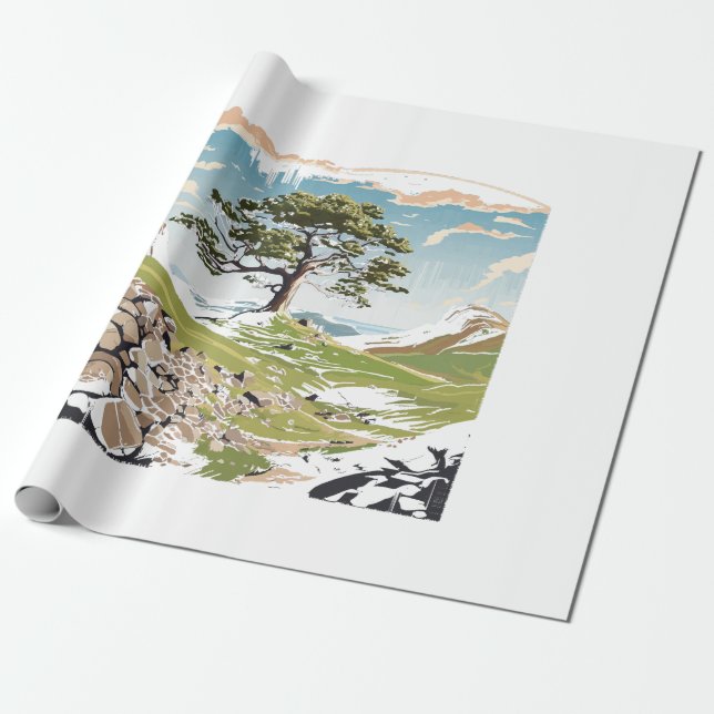 Northumberlands nationalpark Sycamore Gap Träd Presentpapper (Utrullad)
