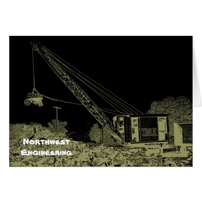 NORTHWEST ENGINEERING CRANE OPERATOR MÖRK ART HÄLSNINGSKORT (Framsidan Horizontal)