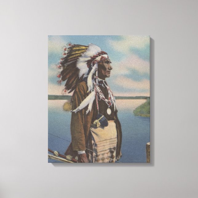 Northwest Indian Chief i Fullt Regalia Canvastryck (Framsida)