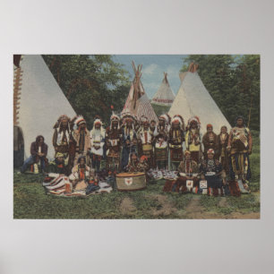 Northwest indier på en Powwow för krig Poster