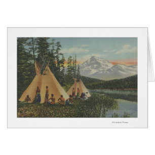 Northwest indier - två Teepees Near berg Hälsningskort