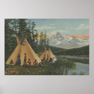 Northwest indier - två Teepees Near berg Poster