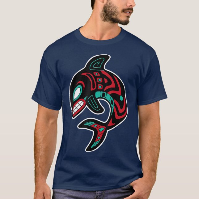 Northwest Kusten Orca Native American Totem Whale T Shirt (Framsida)